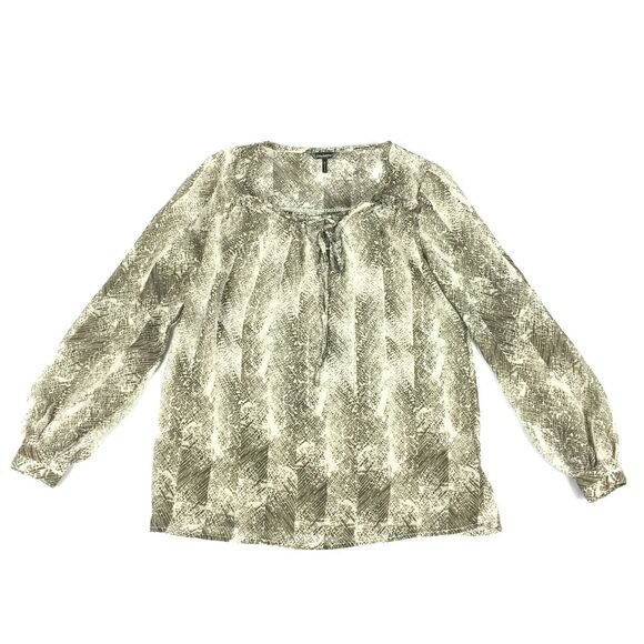 Daisy Fuentes Peasant Blouse Size Small Womens Beige Cream Sheer Print Top S - Picture 1 of 7